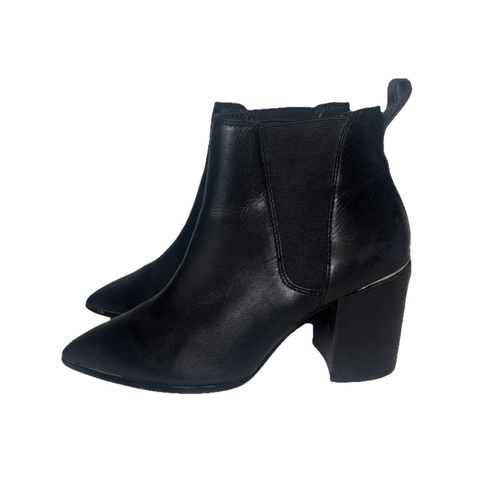 Steve Madden Sz 8 Black Leather Bootie Heels Shoes Chelsea Slip On Sock Boot Y2K